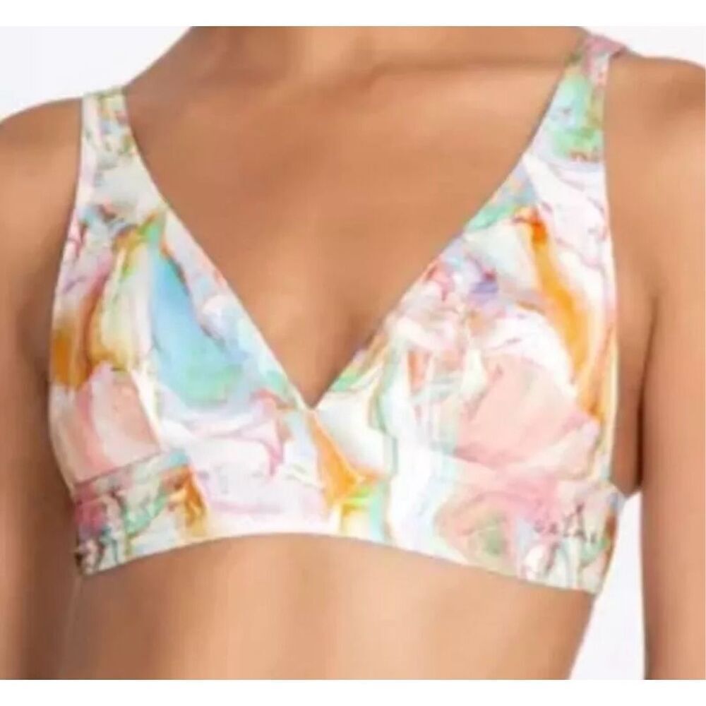 Johnny Was Calme White And Multicolor Bikini Top Adjustable Straps Size Small Nw